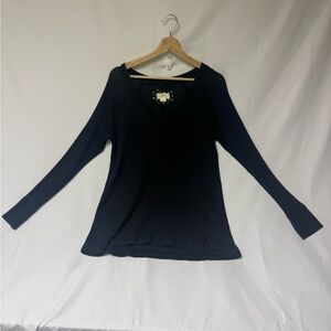 Anthropologie Black Ribbed V-Neck Long Sleeve Top